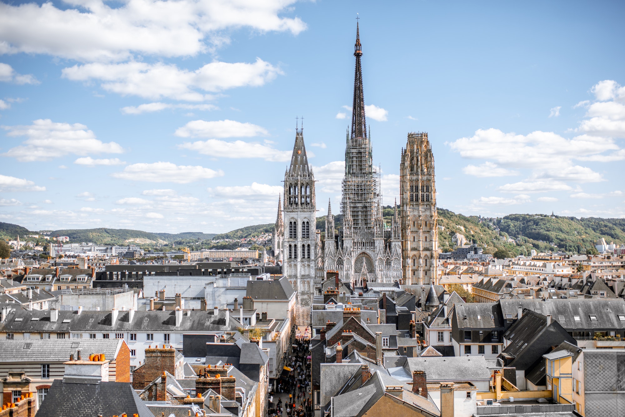 Aerial cityscape view of Rouen, France